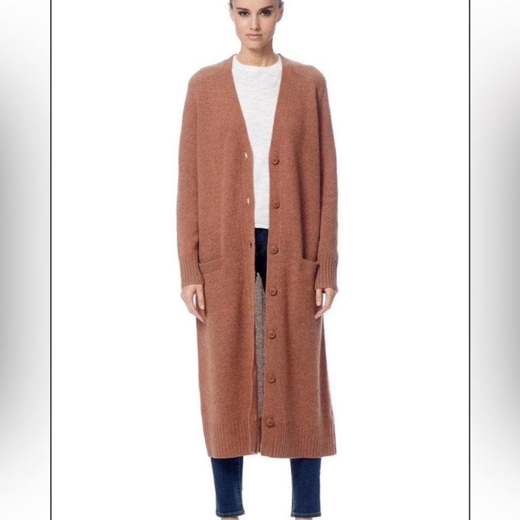 360 Cashmere Gabriella Long Duster Cardigan Sweater In Toffee Buttons Size Xs